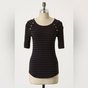 Anthropologie | Pilcro Navy/Brown Striped "Eze Sur Mer" Top XS